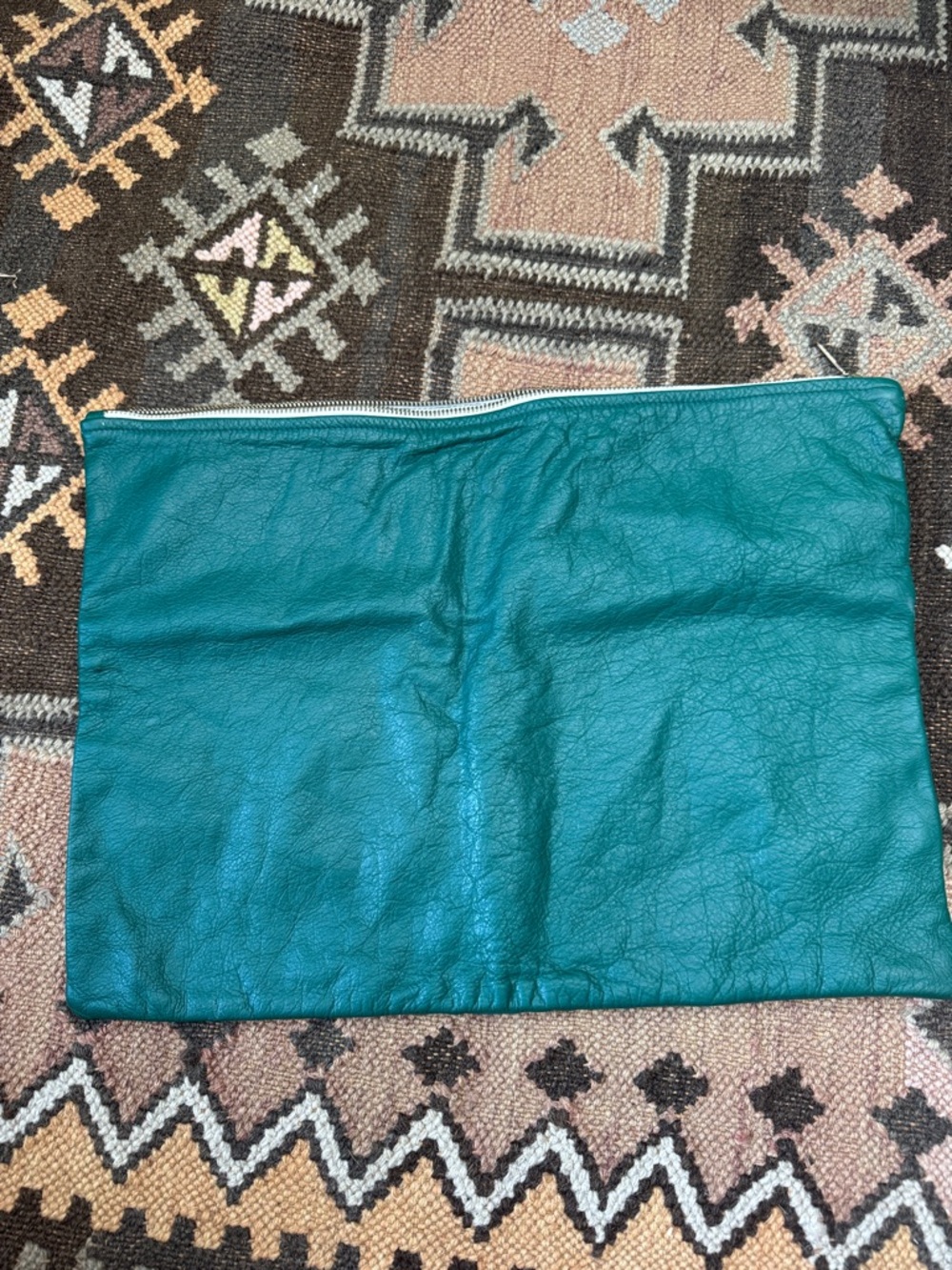 American Apparel Green Leather Carryall  with Cream Trim and Gold Zipper